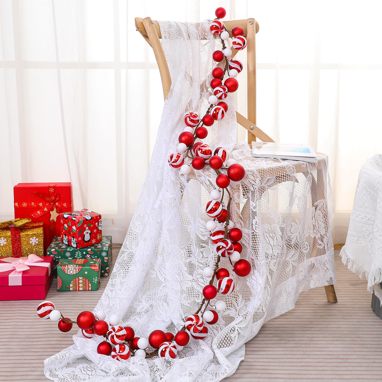 Jutom garland coiled in storage box showing compact off-season storage