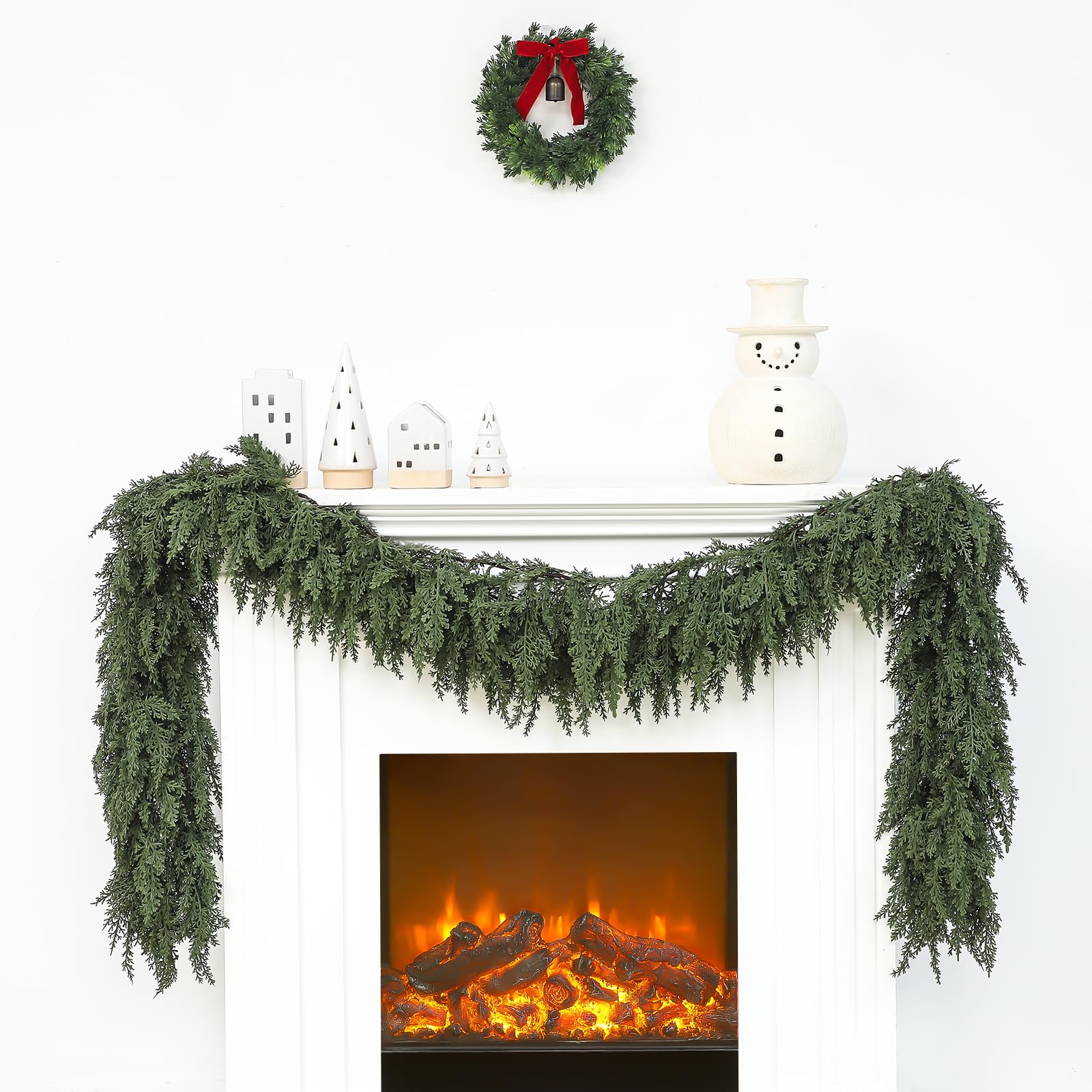 Jutom garland styled with lights and ribbons providing festive, versatile decor