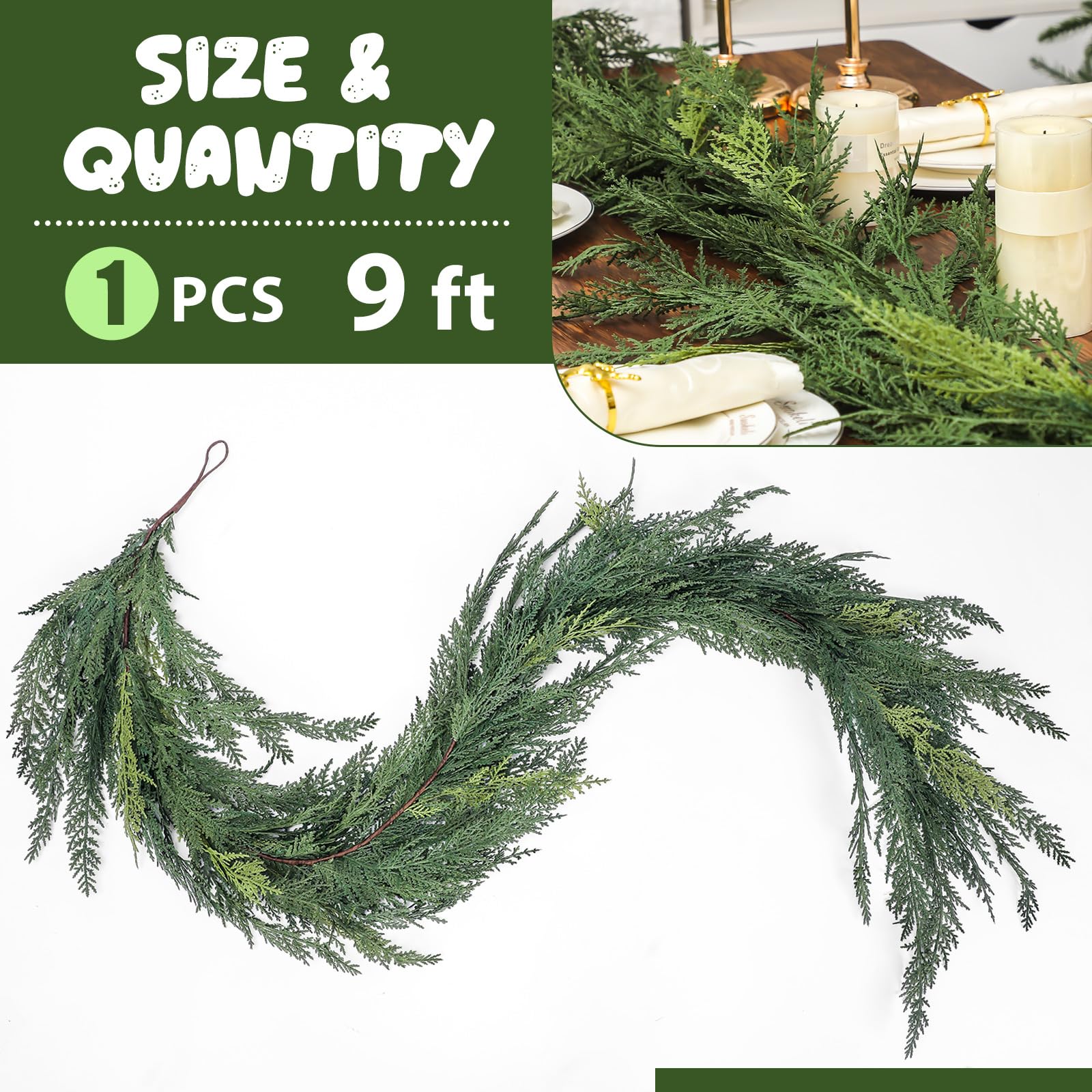 Jutom cedar garland lit with string lights highlighting easy integration and warm glow