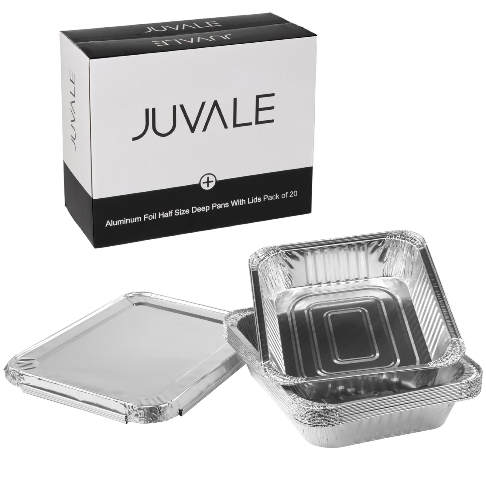 Juvale front packaging showing 20-pack 9x13 pans and lids for easy catering
