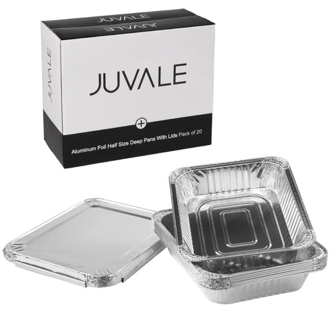 Juvale front packaging showing 20-pack 9x13 pans and lids for easy catering