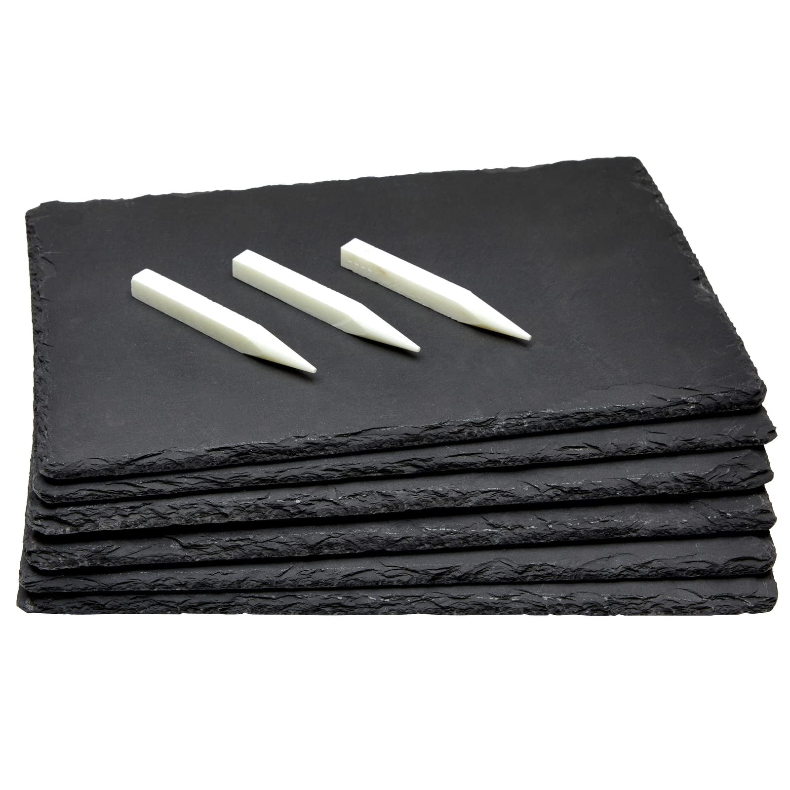 Juvale front view of set of six black slate plates showcasing elegant presentation