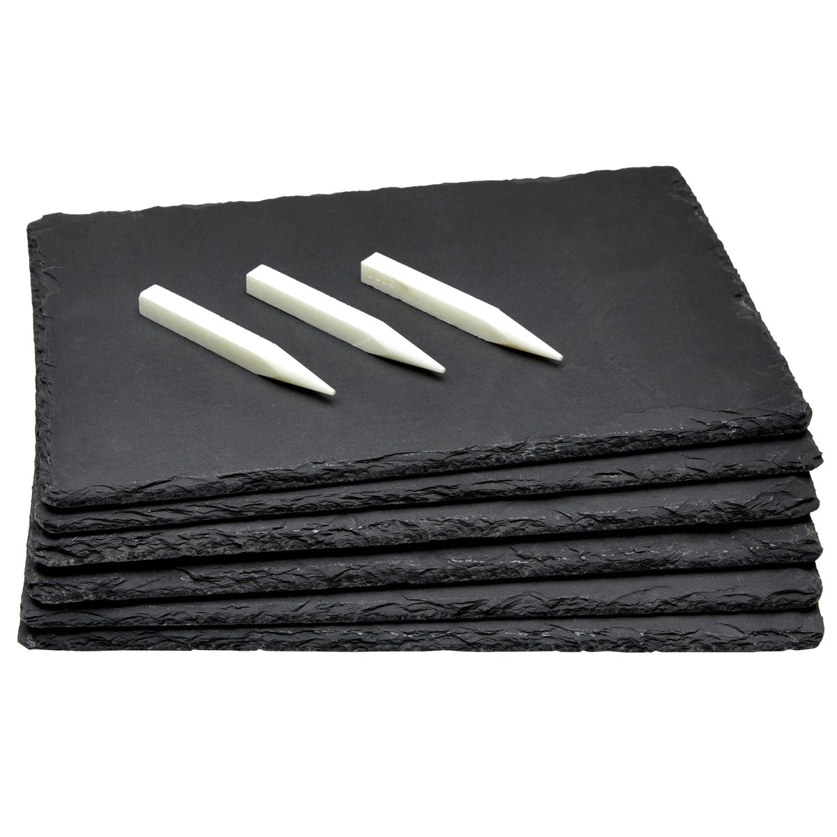 Juvale front view of set of six black slate plates showcasing elegant presentation
