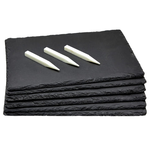 Juvale front view of set of six black slate plates showcasing elegant presentation