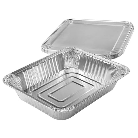 Juvale pan in oven mid-bake demonstrating oven-safe disposable use