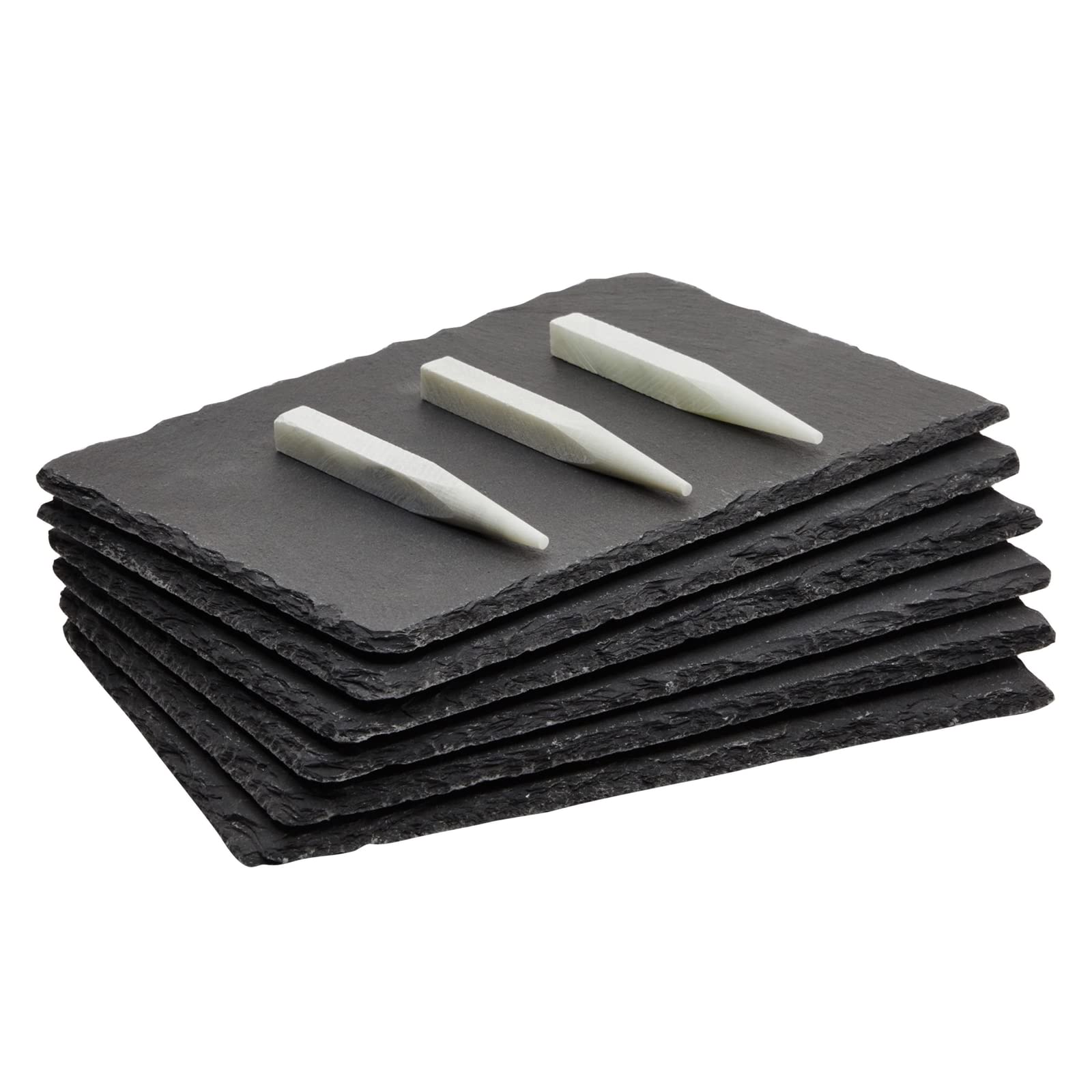 Juvale slate beside a fork for scale showing compact 6 x 8.75 inch convenience