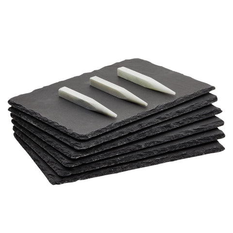 Juvale slate beside a fork for scale showing compact 6 x 8.75 inch convenience