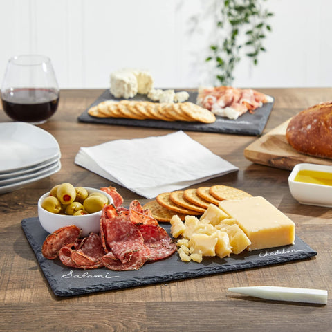 Juvale chalk label detail on slate plate for easy ingredient or allergen notes