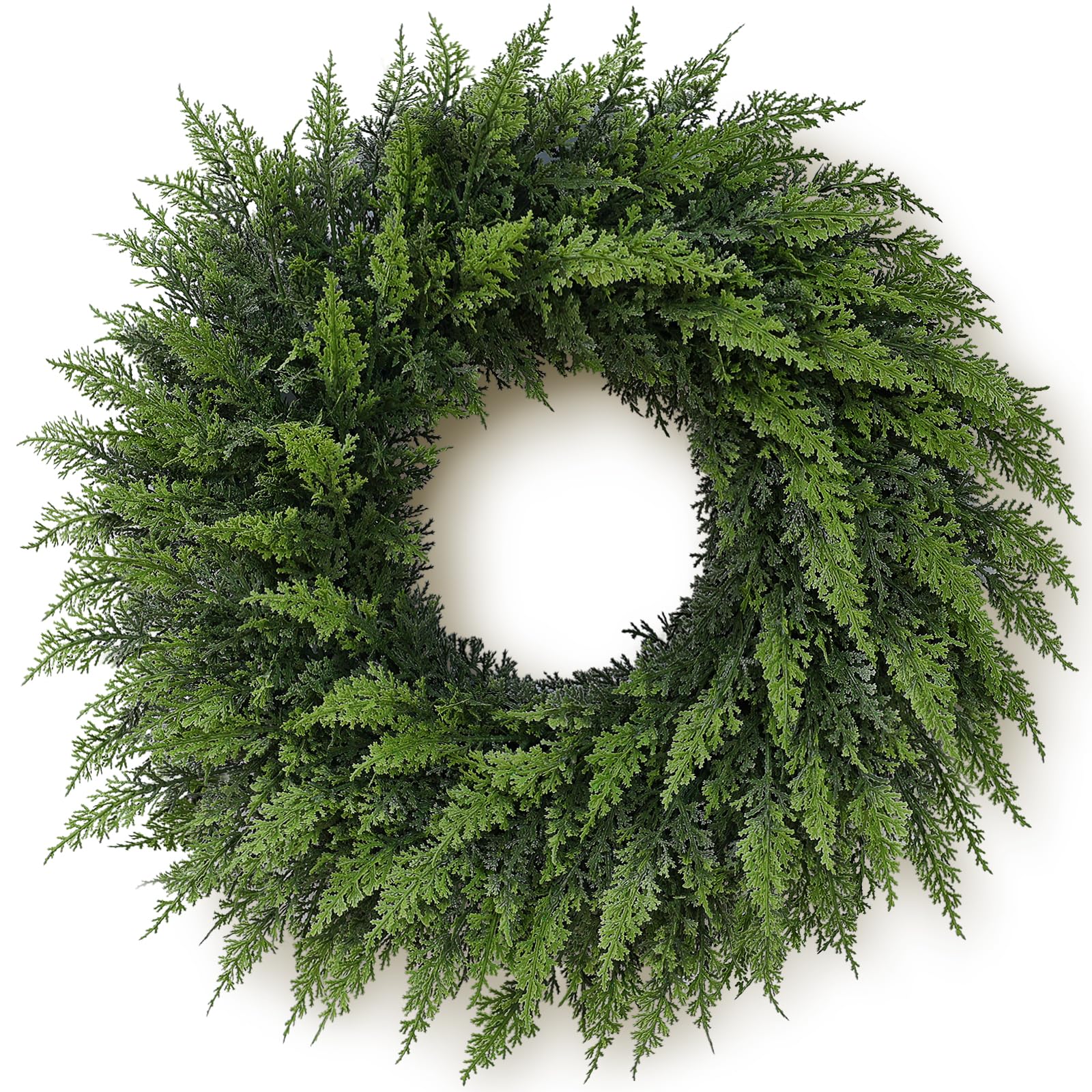 Juxdp cedar wreath on front door adds welcoming holiday curb appeal