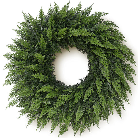 Juxdp cedar wreath on front door adds welcoming holiday curb appeal