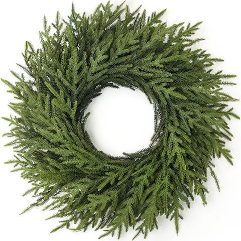 Juxdp wreath front view showing full 26-inch coverage and curb appeal