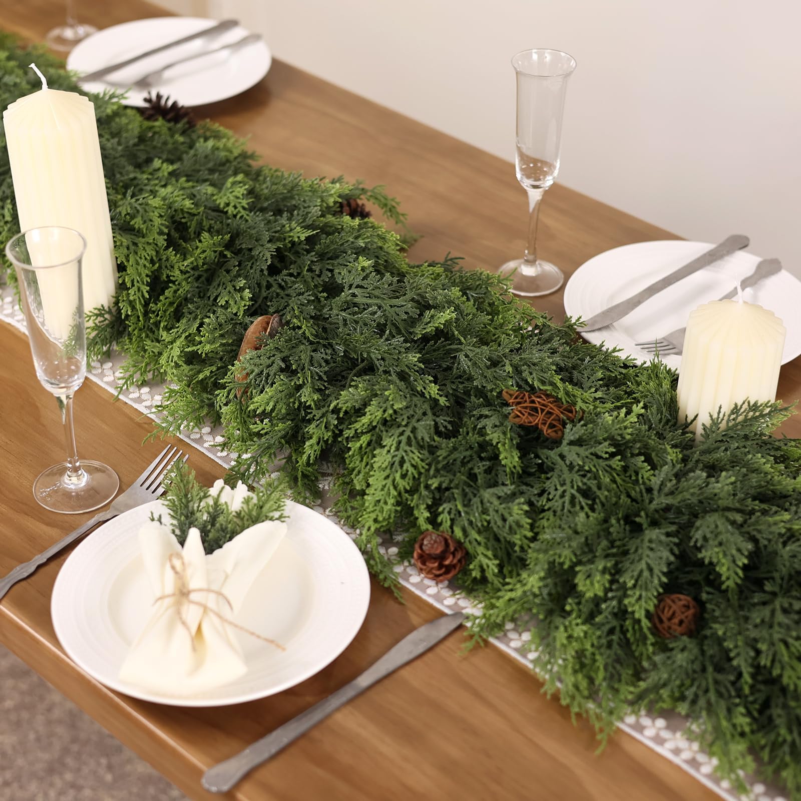 Juxdp garland draped on mantel showing festive styling and instant impact