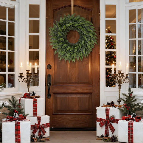 Juxdp wreath hanging on door hook for easy outdoor display and durability