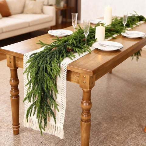 Juxdp garland next to ruler demonstrating true 5-foot length for planning displays