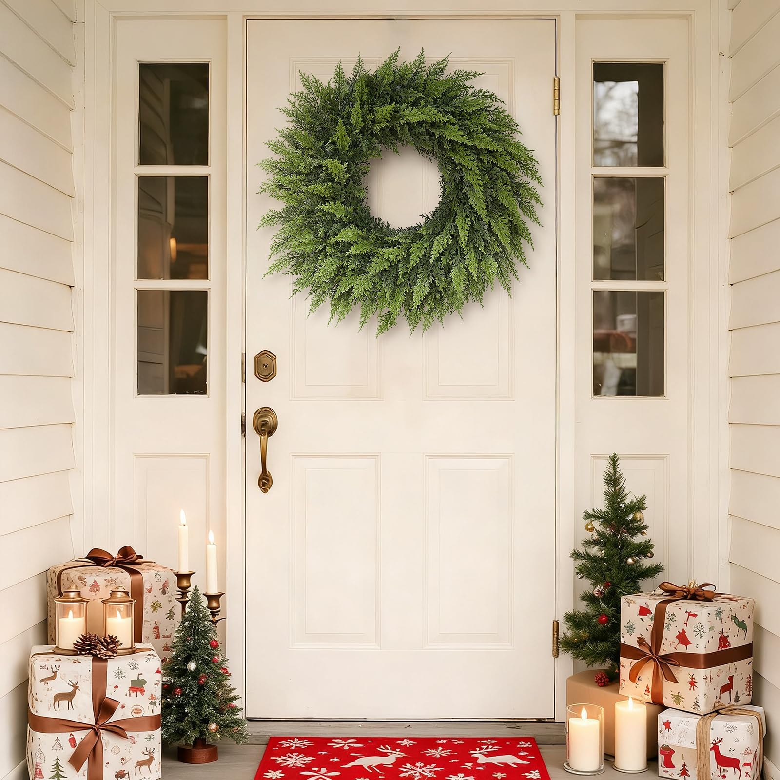 Juxdp packaged wreath ready to fluff after delivery for quick setup