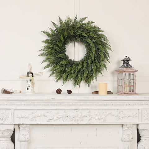 Juxdp wreath next to doorframe shows 24-inch scale and ideal fit