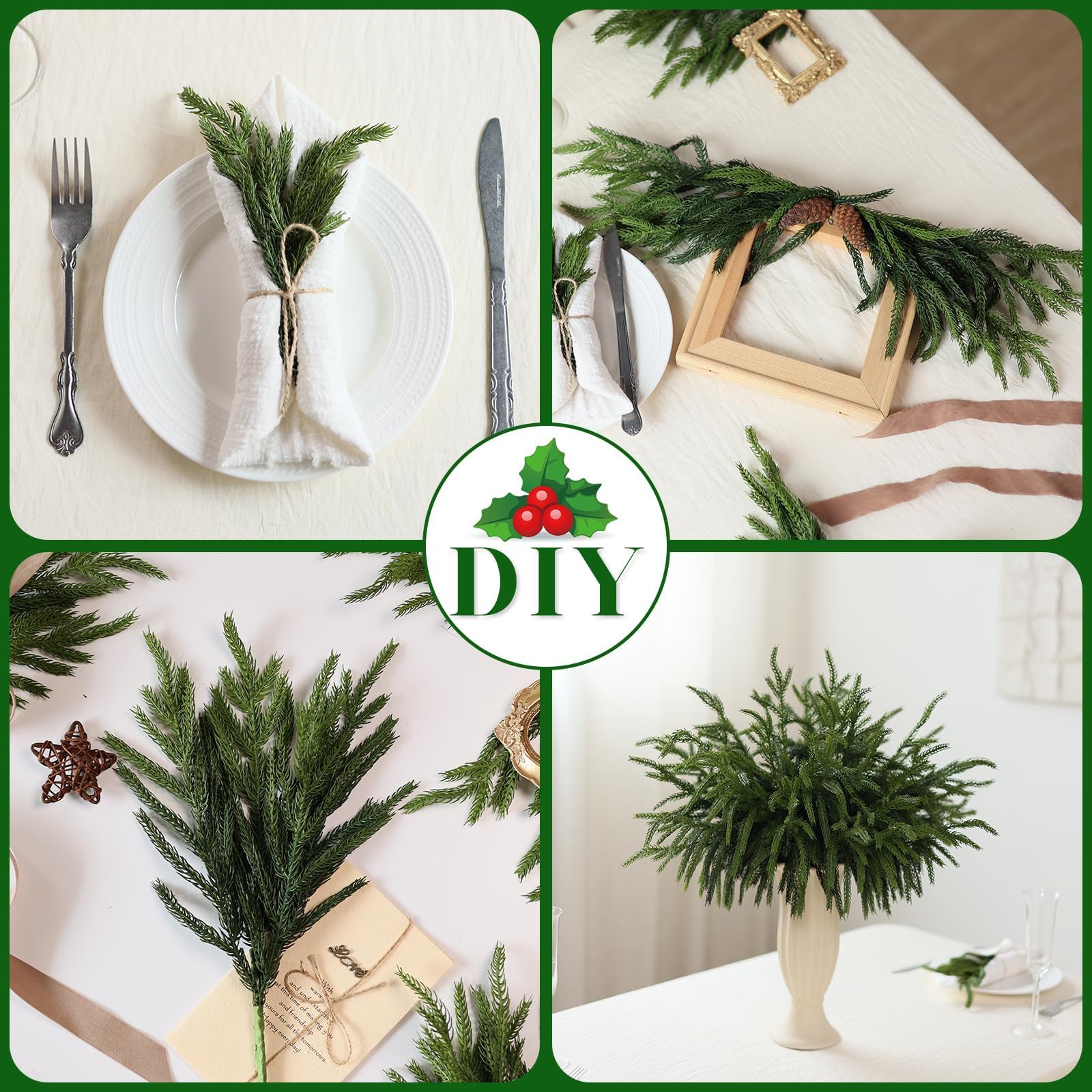 Juxdp stems used in DIY wreath assembly for customizable holiday projects