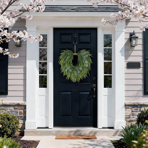 Juxdp wreath on a mantel creating fresh indoor greenery without upkeep
