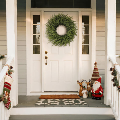Juxdp wreath styled with a red bow to visualize decorating options
