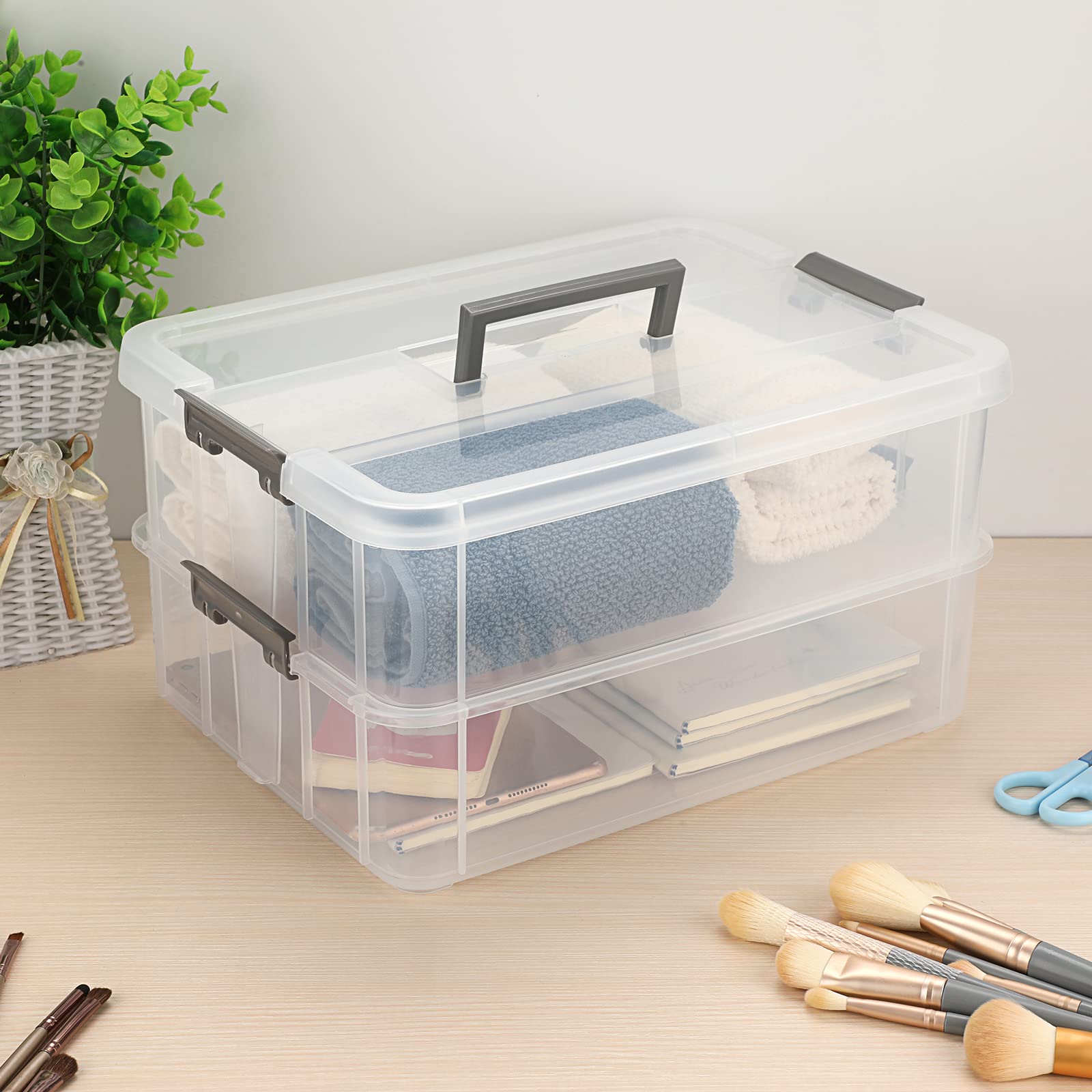 JUXYES stacked on shelf demonstrating compact vertical storage solution