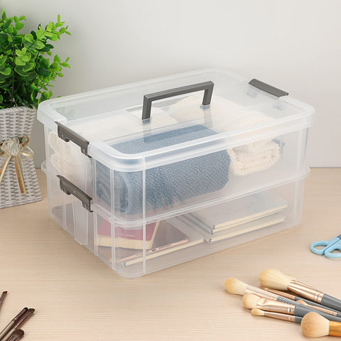 JUXYES stacked on shelf demonstrating compact vertical storage solution
