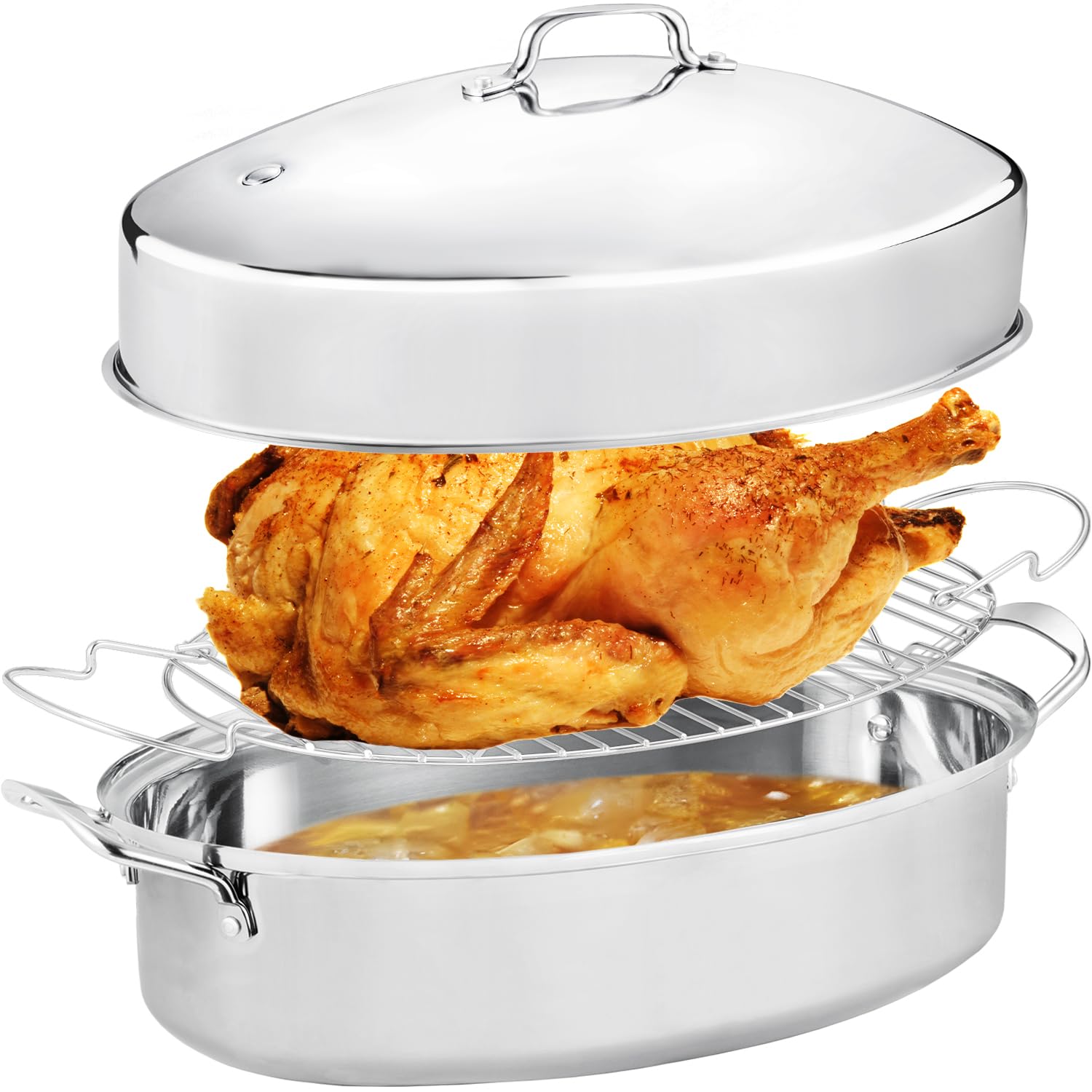 JY COOKMENT front view of 22-inch oval roaster showing full capacity and polished finish