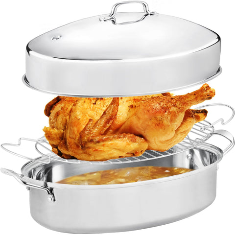 JY COOKMENT front view of 22-inch oval roaster showing full capacity and polished finish