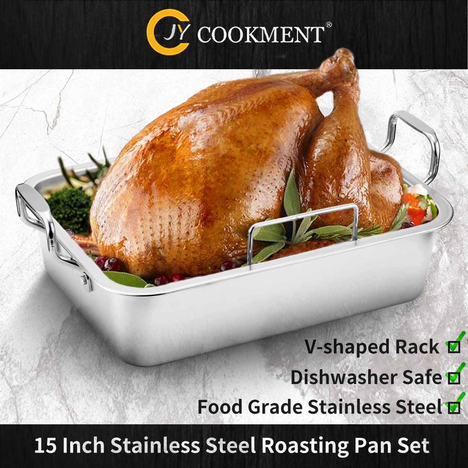 JY COOKMENT roasting pan with turkey in oven showing even heat circulation
