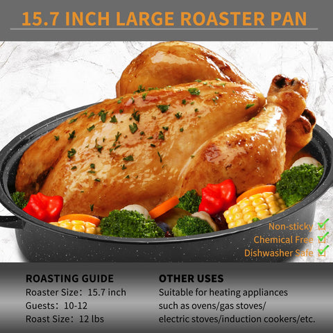 JY COOKMENT roaster pan with whole chicken in oven demonstrating even cooking benefit