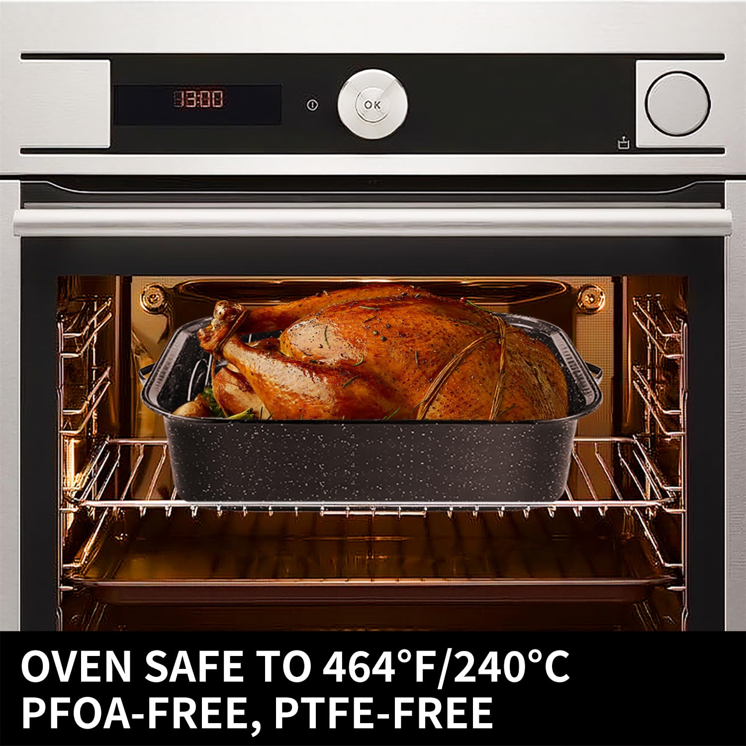 JY COOKMENT close-up of V-shaped rack highlighting airflow and improved browning benefit