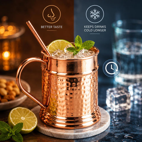 JYPR mug in use with Moscow Mule cocktail showing chilled serving benefit