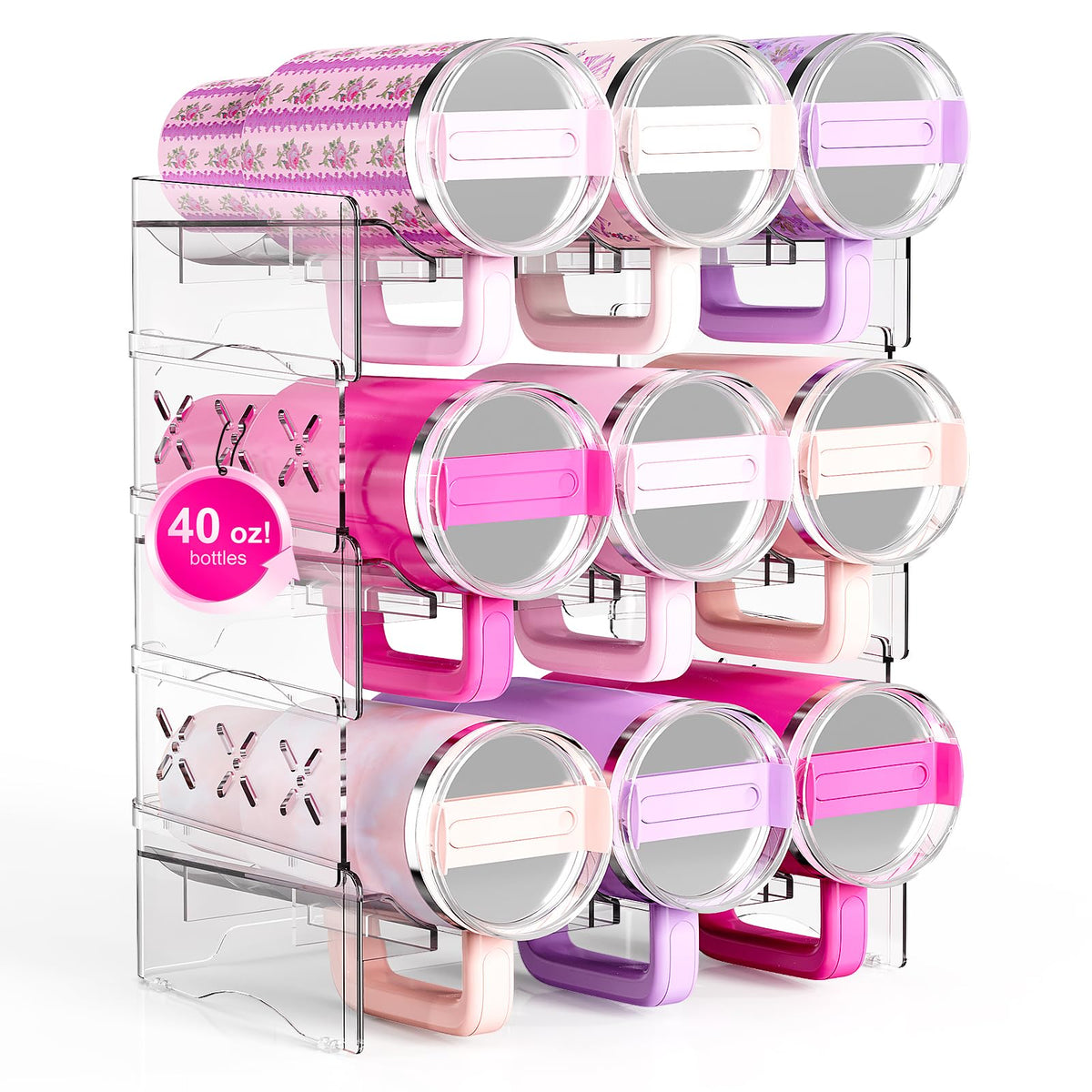 JYPS front assembled organizer showing clear shelves and neat bottle storage for space savings