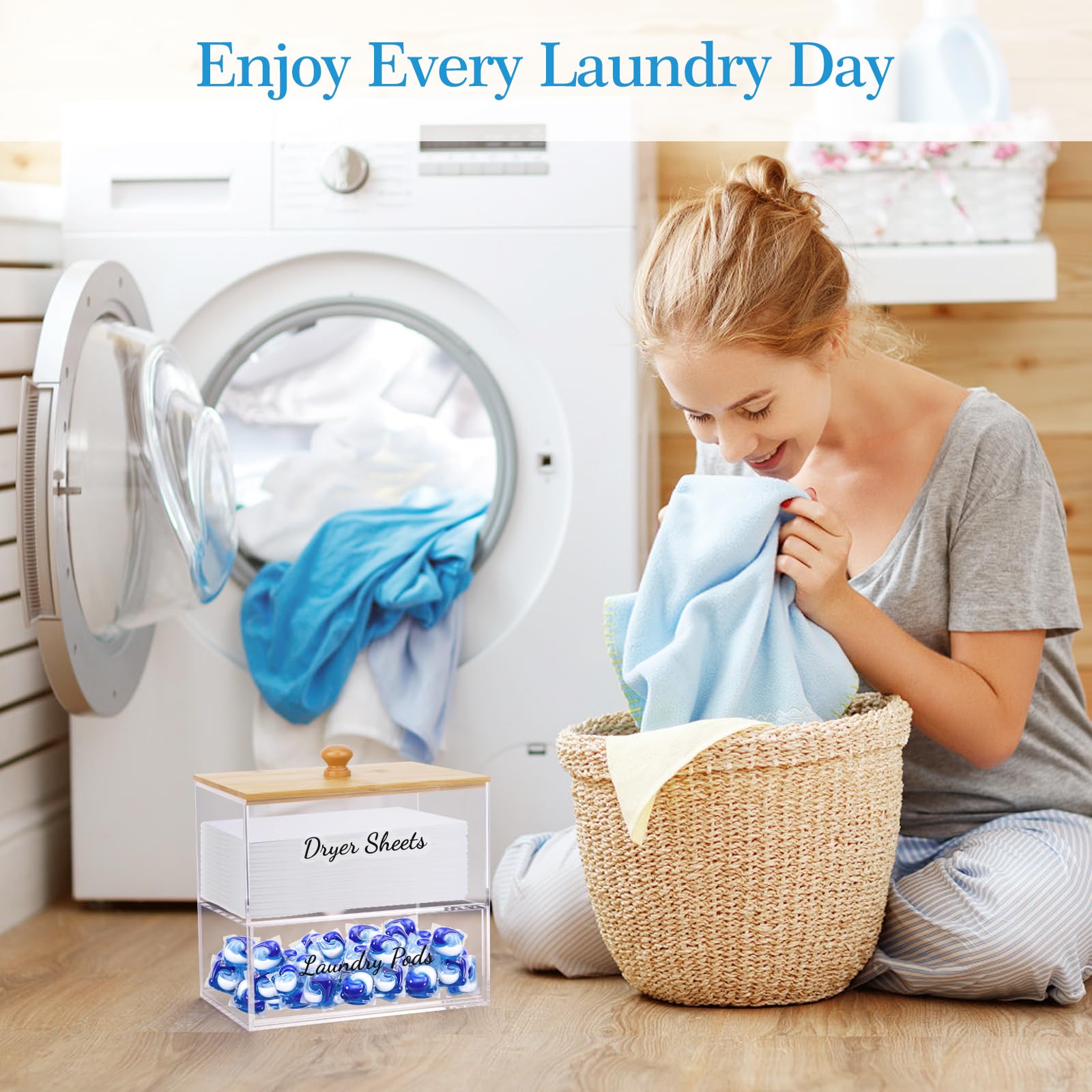 JYPS in laundry room styled on shelf showing tidy decor and functional benefit