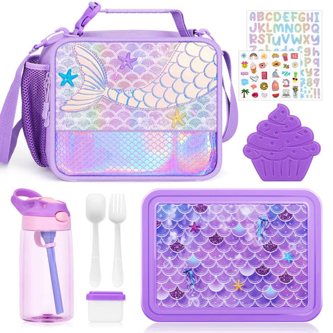 JYPS mermaid lunch bag front showing insulated, waterproof design and shimmering finish