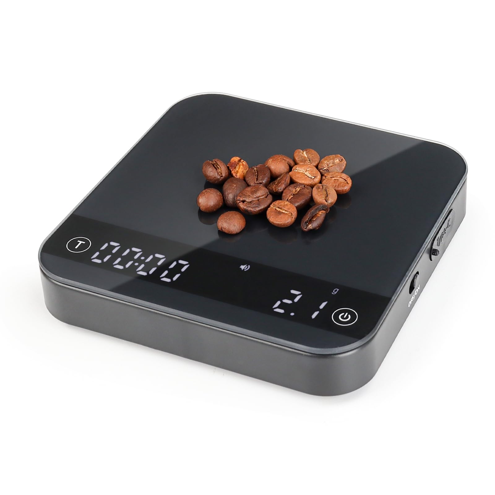 K KitchenTour front view of CaféMetric scale showing sleek design and quick setup benefit