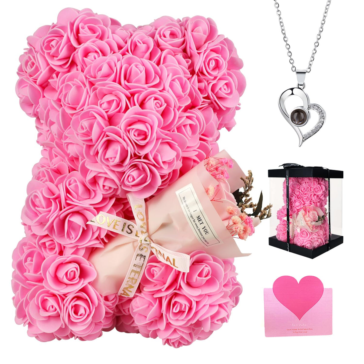 K KYMAKE rose bear front packaging showing romantic presentation and instant giftability