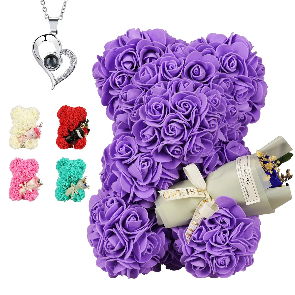 K KYMAKE rose bear front view showing elegant floral design and keepsake appeal