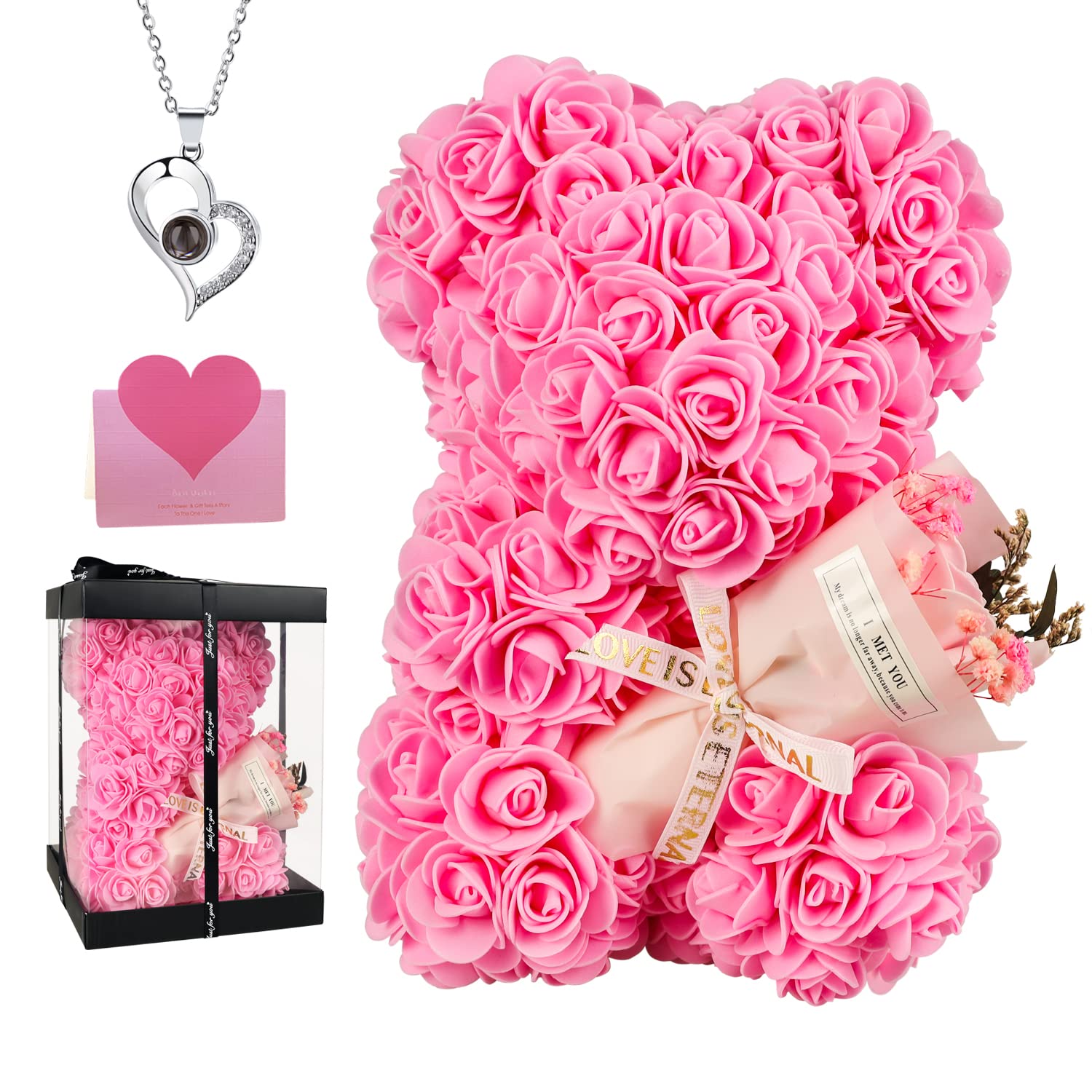 K KYMAKE rose bear front view shows elegant gift-ready presentation