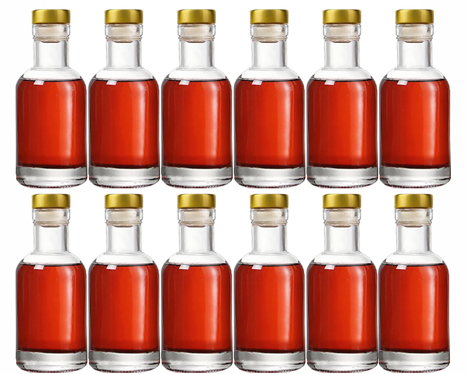 Kaachli front view of 12 clear glass bottles showing set and corks for neat presentation