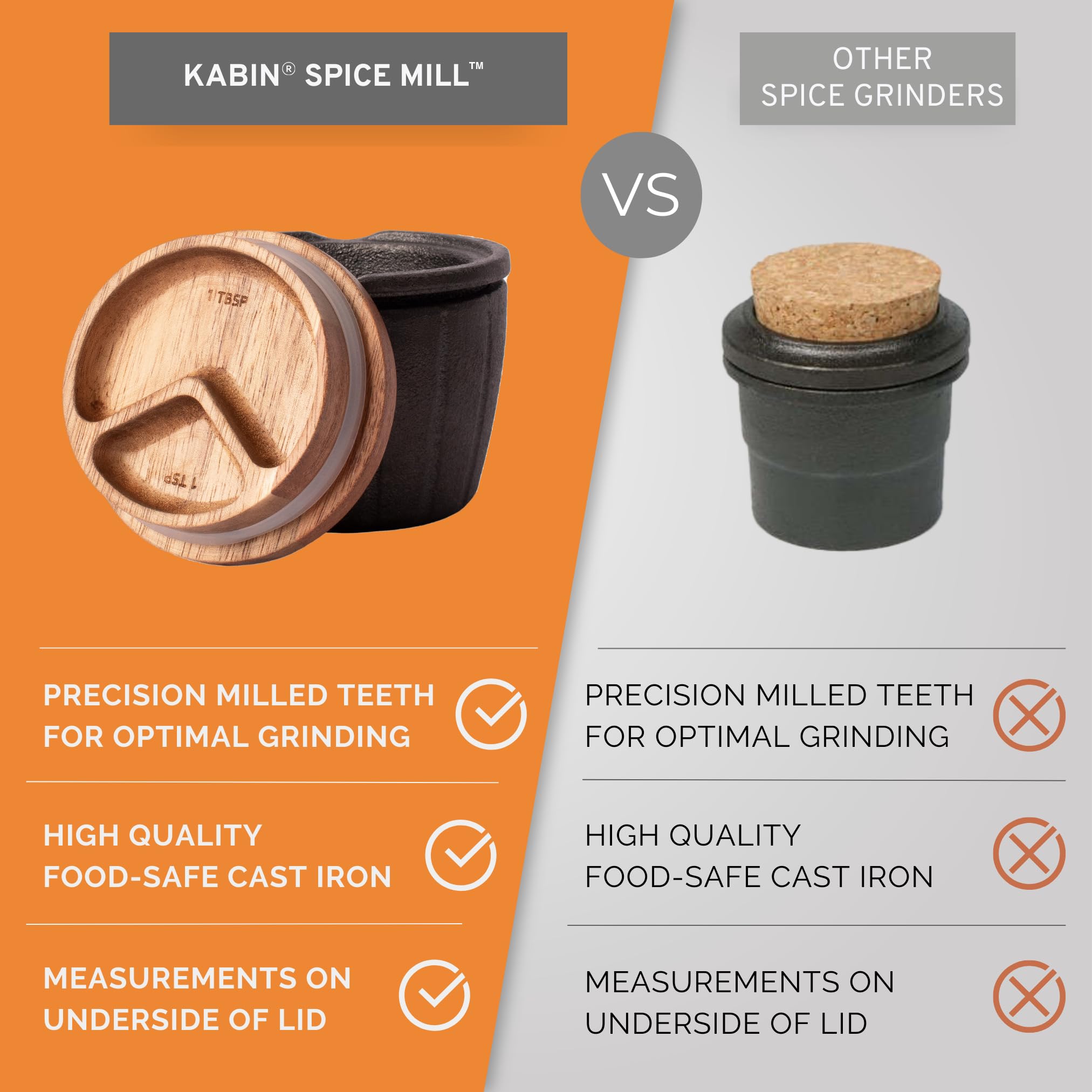 KABIN spice mill open to show storage cavity holding salt, keeps spices ready