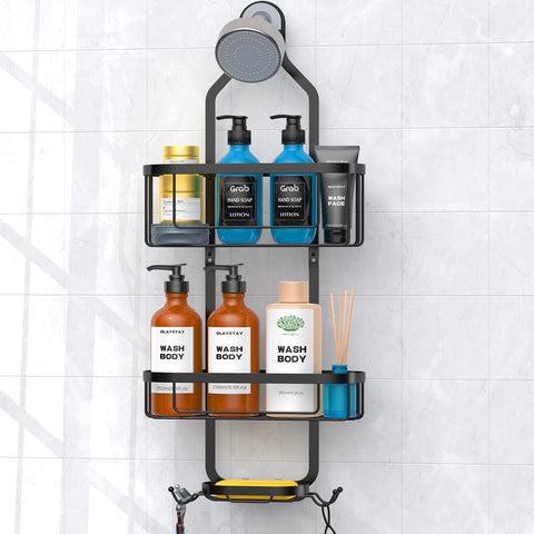 Kadolina lifestyle shower organizer in use with bottles and sponges benefit: clutter-free shower