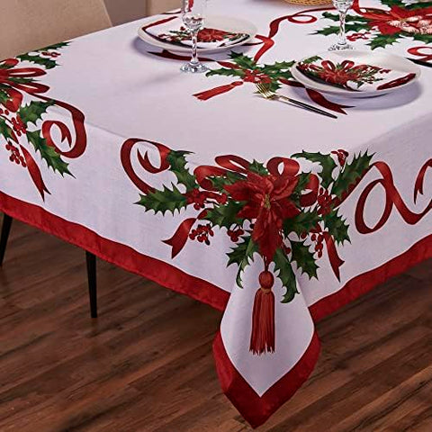 Kadut full 8-foot table covered to show fit and polished holiday presentation benefit