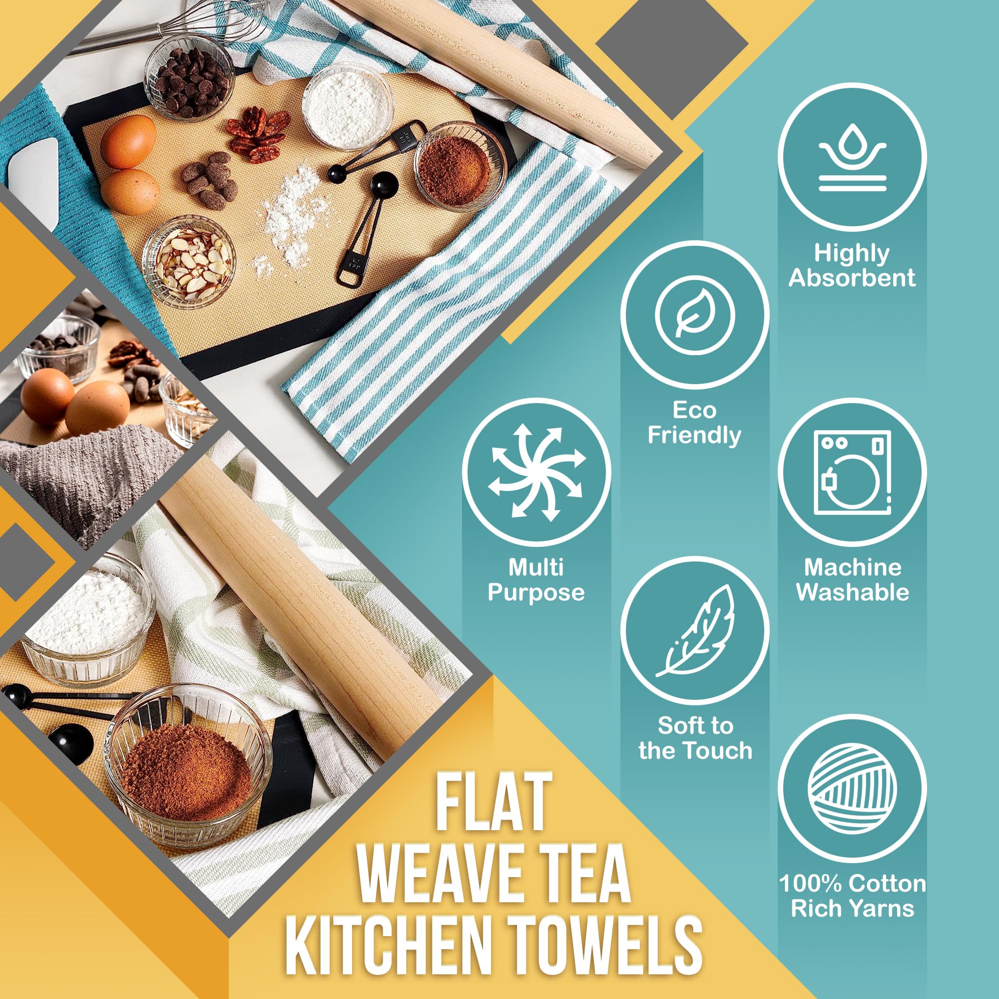 KAF Home neatly folded stacked towels showing coordinated kitchen styling