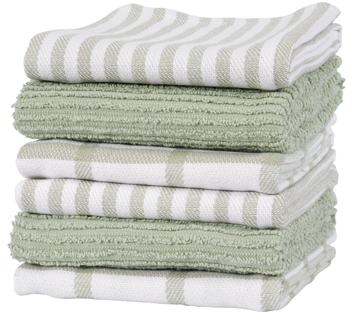 KAF Home front view of 6-pack sage towels showing set and packaging benefit