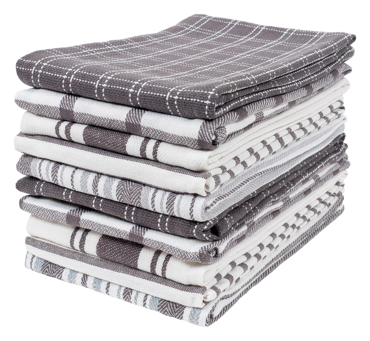 KAF Home front view of ten gray towels shows cohesive set and easy storage