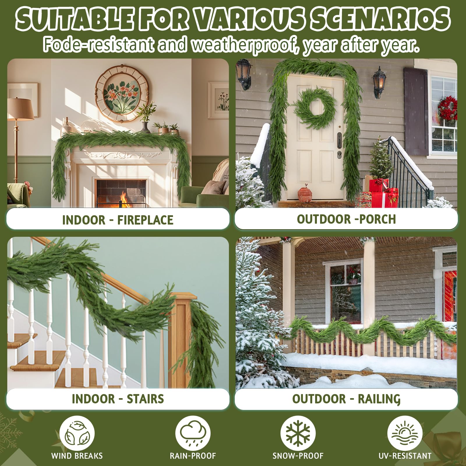 Kafuzi garland framing a doorway showing weather-resistant outdoor benefit