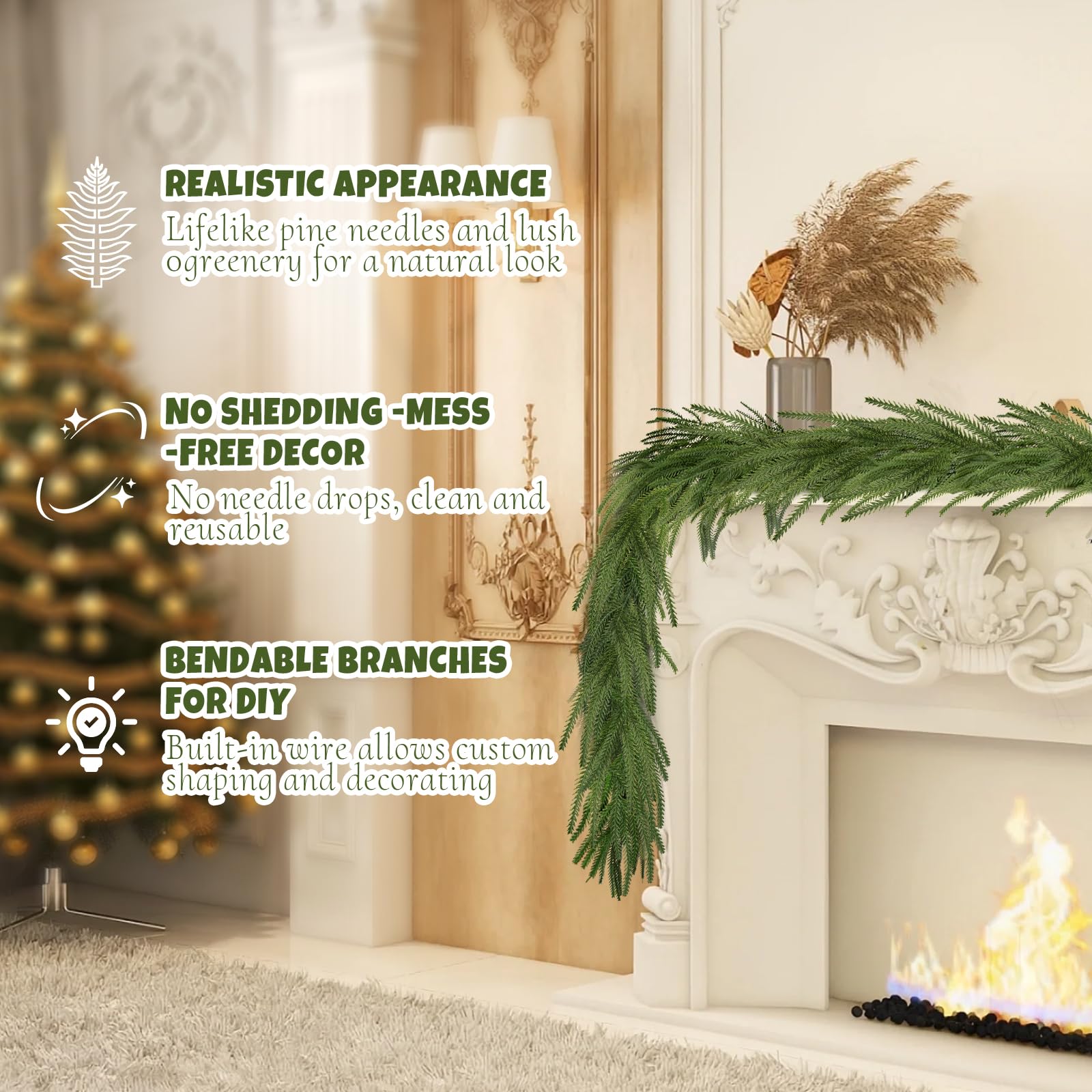 Kafuzi garland draped on a mantle providing festive atmosphere benefit
