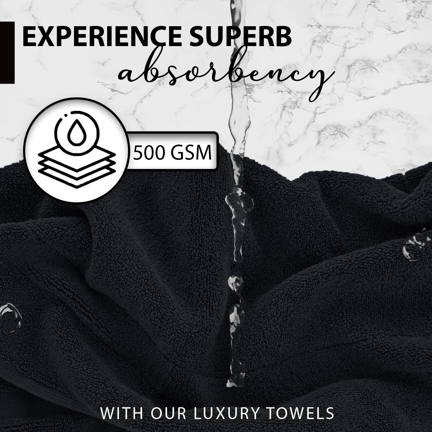 KAHAF COLLECTION folded stack of six towels demonstrating uniform thickness and convenience
