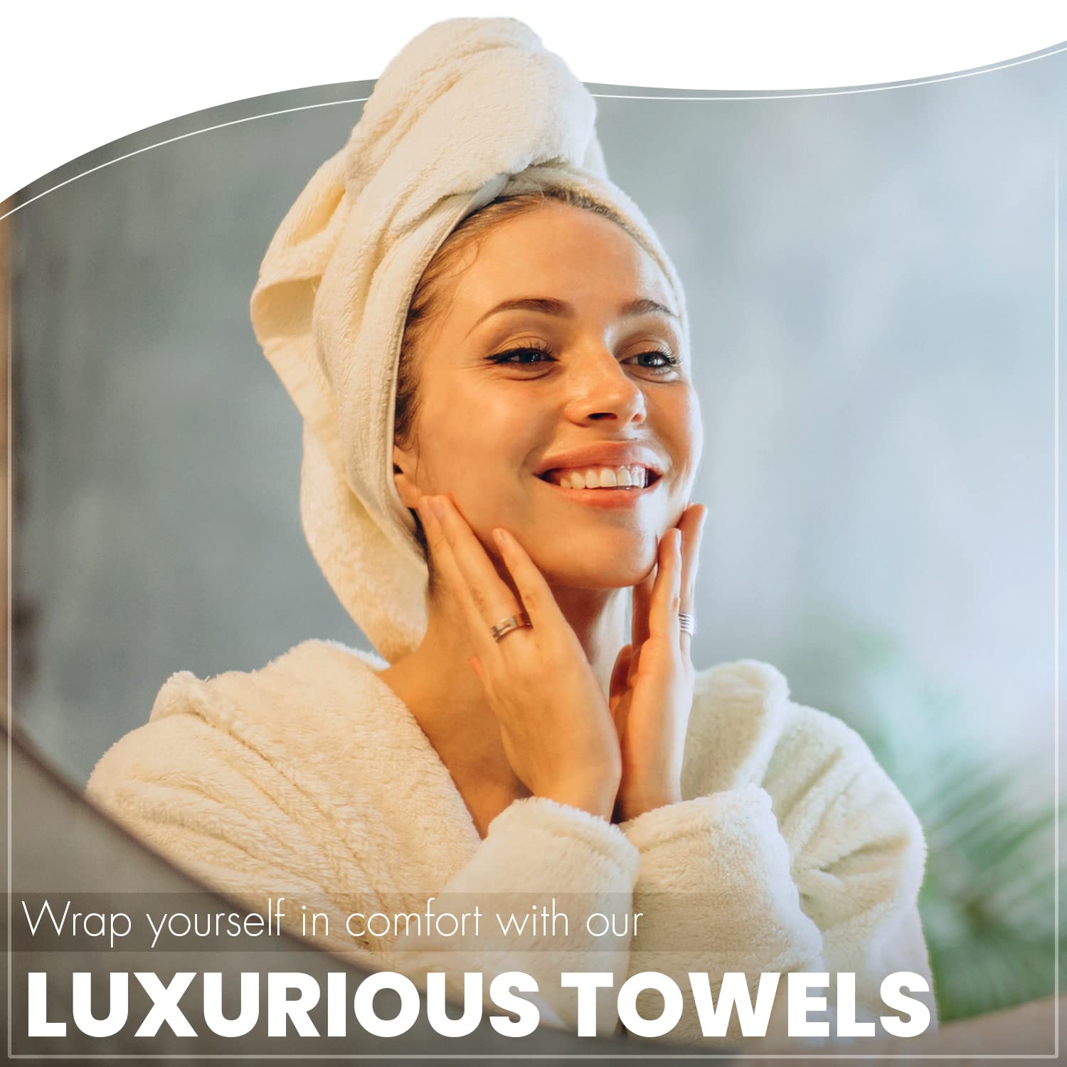 KAHAF COLLECTION lifestyle bathroom scene showing stylish towels enhancing bathroom comfort