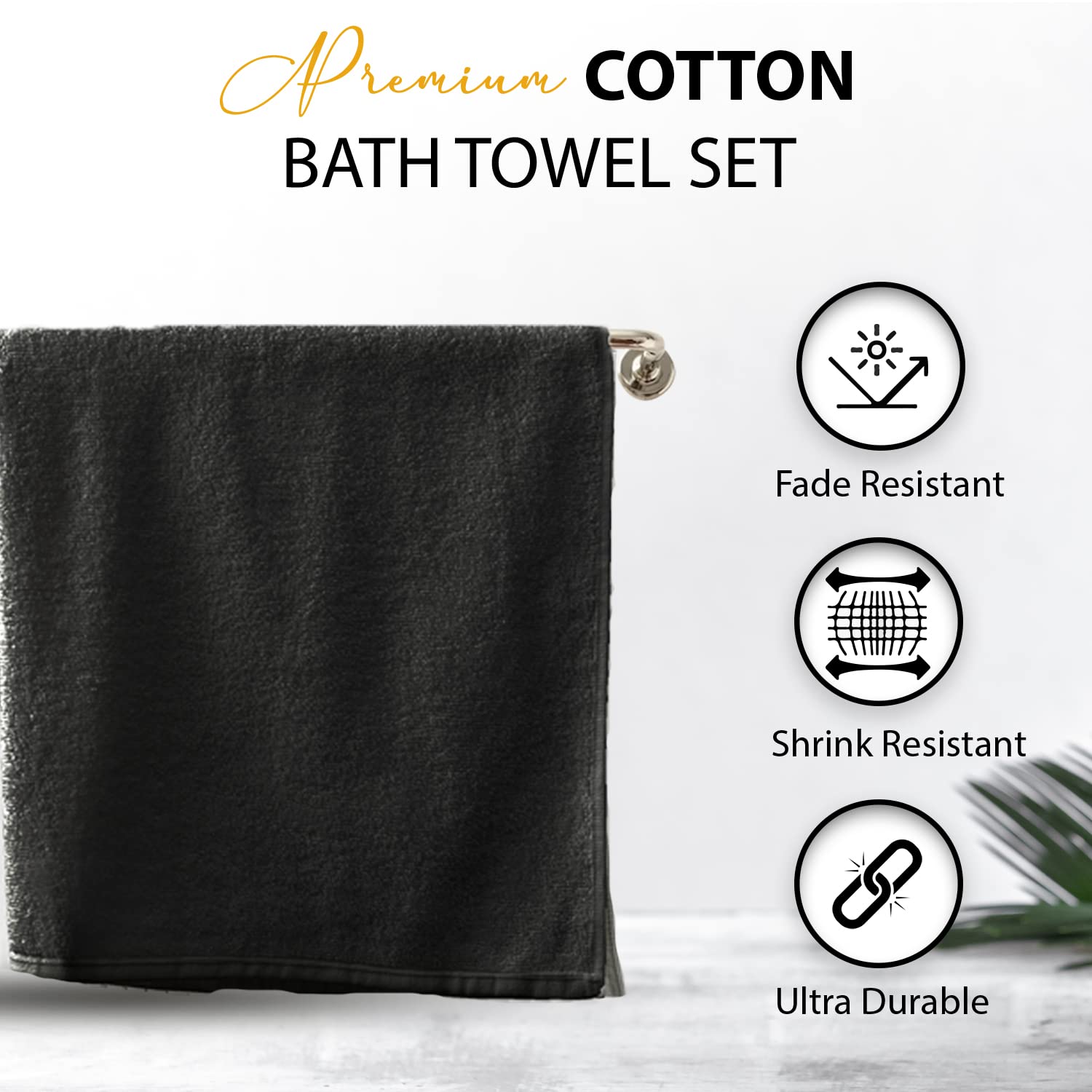 KAHAF COLLECTION towel hanging on bathroom rail showing quick-dry benefit